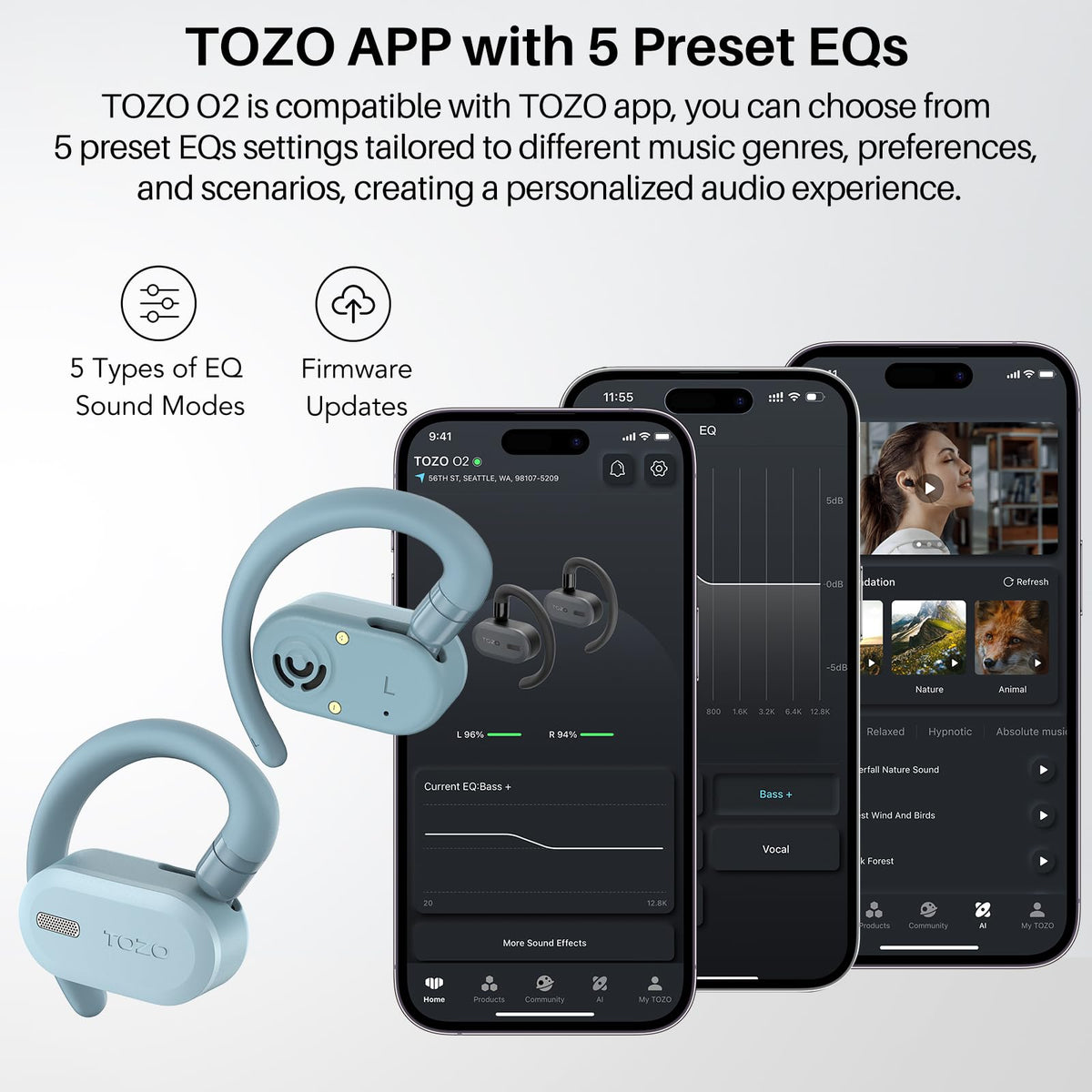 Auriculares Inalámbricos TOZO O2 Negros Ajuste Multiángulo Reacondicionados