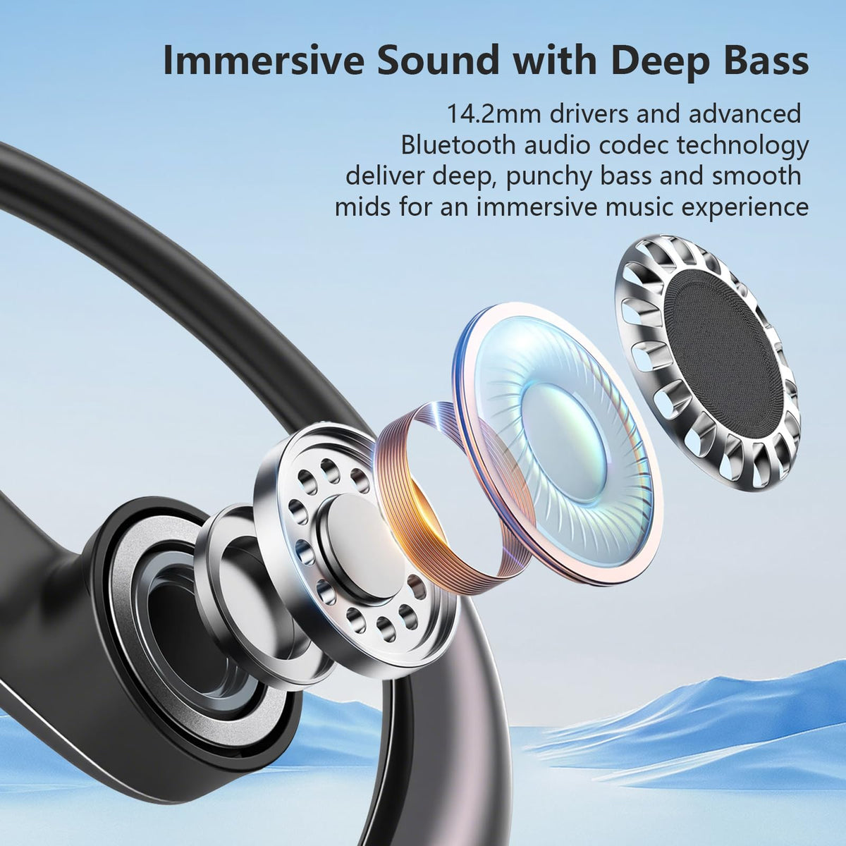 Auriculares Bluetooth MKKLTUOP Negro con Clip para Oídos y Diseño Abierto, IPX7 Impermeable