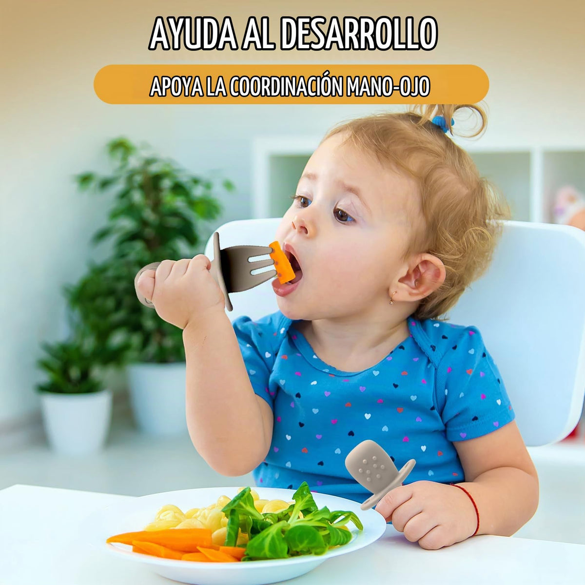 HippoBaby - Cucharas de silicona para bebé, 4 piezas, utensilios autoalimentables para bebé, 6-12 meses, 3 cucharas para bebé, 1 tenedor para bebé, juego de cubiertos para niños pequeños, sin BPA