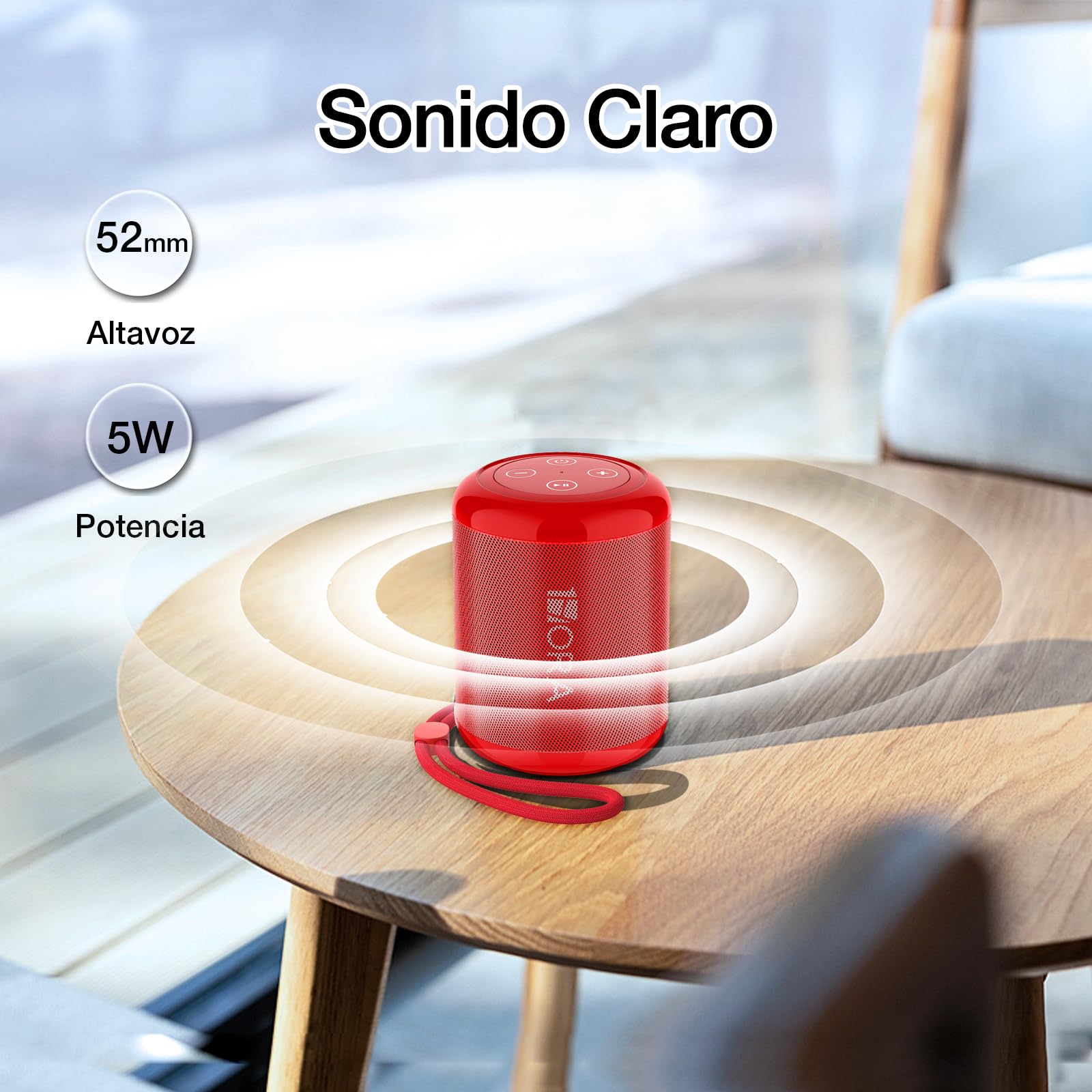 Bocina Bluetooth Portátil 1 Hora Rojo Mini Altavoz Inalámbrico 5W Ideal para Viajar y Campear