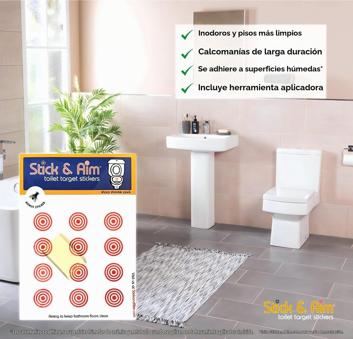 Bullseye - Paquete de objetivos de inodoro (13 objetivos) con herramienta aplicadora para una fácil instalación en inodoros y urinarios. Divertidas pegatinas de lente de inodoro para niños y hombres