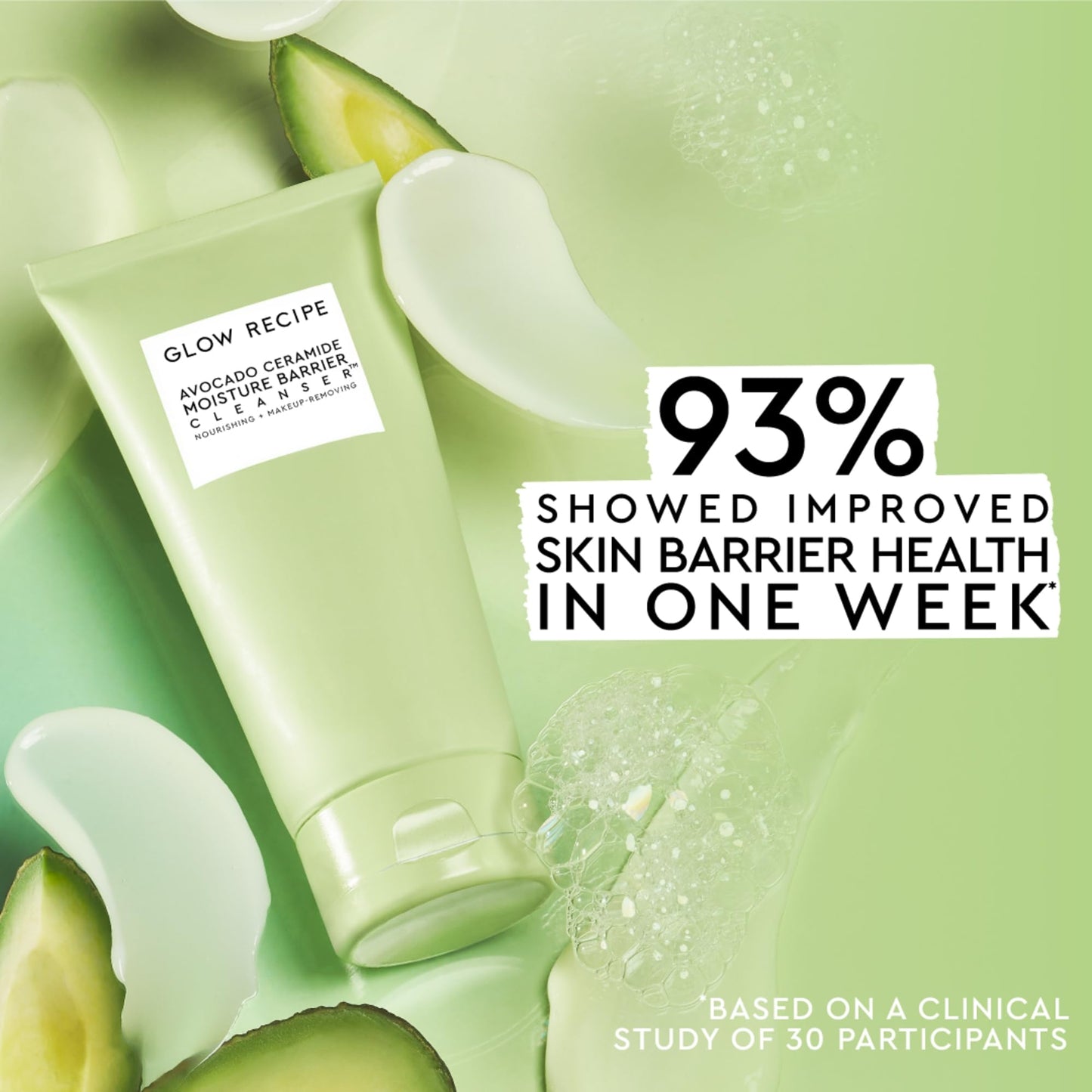 Glow Recipe Avocado Cleanser - Limpiador facial con barrera de humedad y ceramida de aguacate, limpiador facial hidratante para piel seca, removedor de maquillaje diario y lavado facial suave con aceite de aguacate para reparación de barreras cutáneas (5.