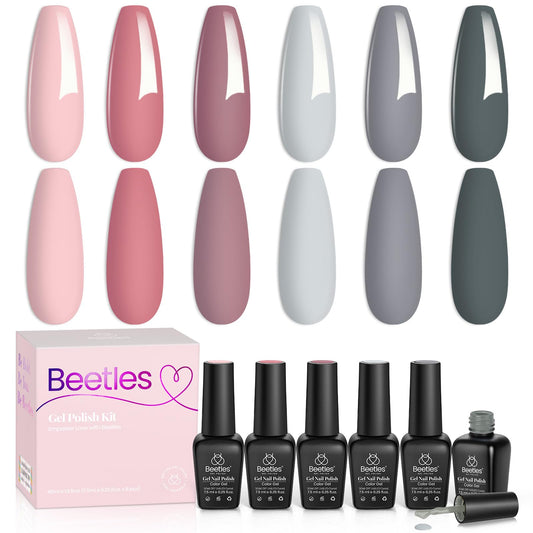 Beetles Belleza de Dama de Honor Juego de Esmaltes en Gel Clásico -Desnudo Gris Rosa 6 Colores Kit de Esmalte de Gel Para Boda Empapa Lámpara LED Kit de Manicura de Gel de Esmalte de Uñas