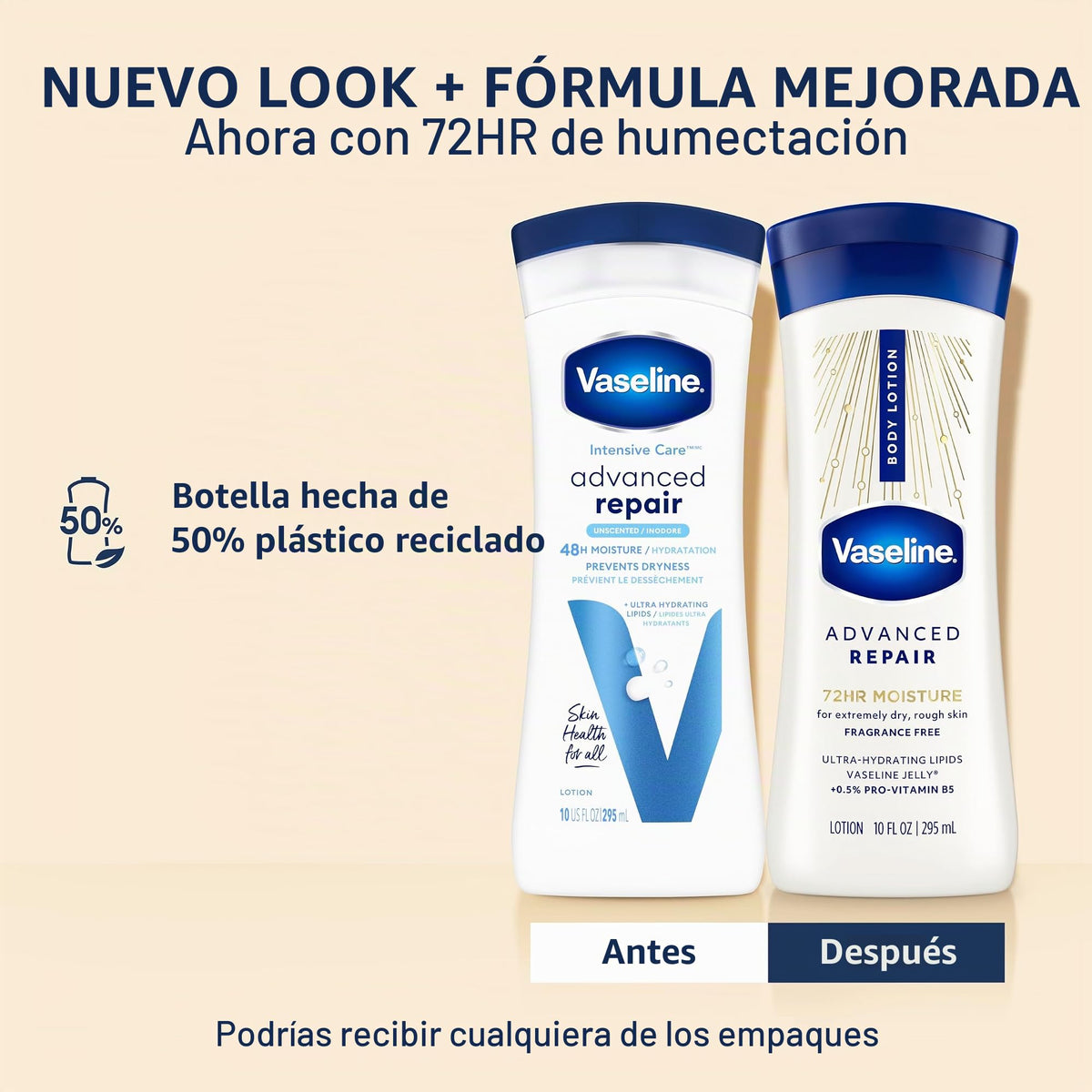 Vaseline Intensive Care Body Lotion, Advanced Repair Unscented, 10 oz