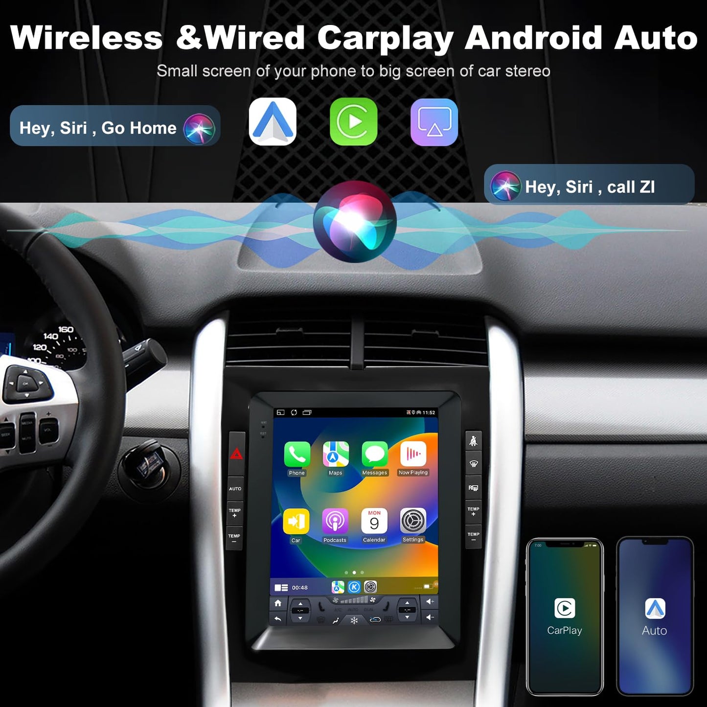 Estéreo de coche 4G+64G para Ford Edge Radio Upgrade 2011 2012 2013 2014, reemplazo de radio de visualización táctil estilo Tesla de 9.7 pulgadas, inalámbrico incorporado Carplay Android Auto, cámara