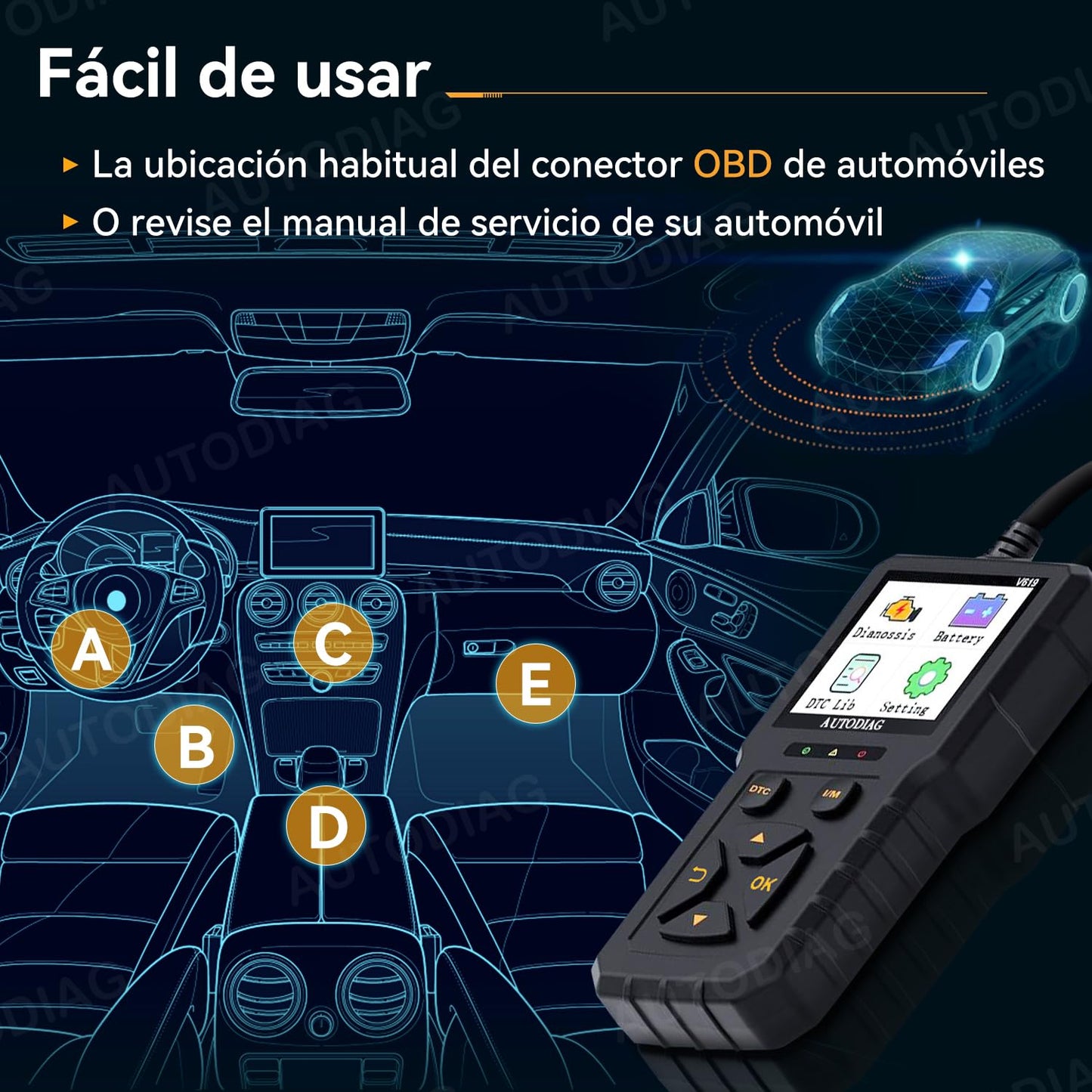 AUTODIAG Escáner OBD2 V619, Escáner automotriz Profesional, Lector de códigos Universal, Diagnóstico de fallas del Motor, Herramienta de diagnóstico para los Coches de protocolo OBD2