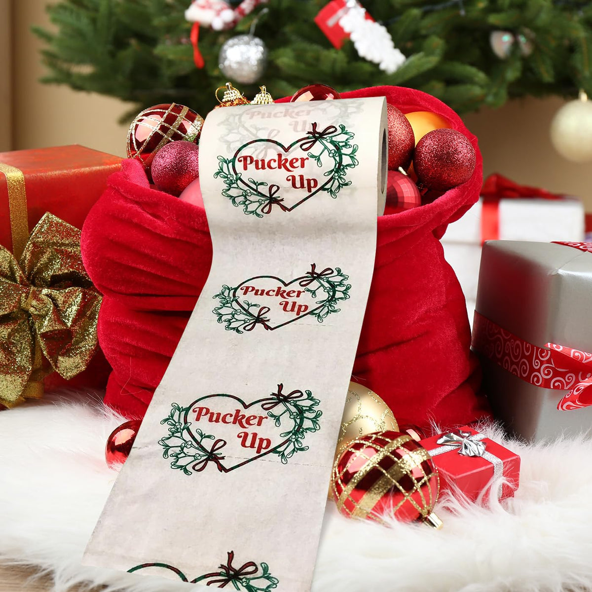 Papel Higiénico Pucker Up Mistletoe Festivo y Divertido para Navidad