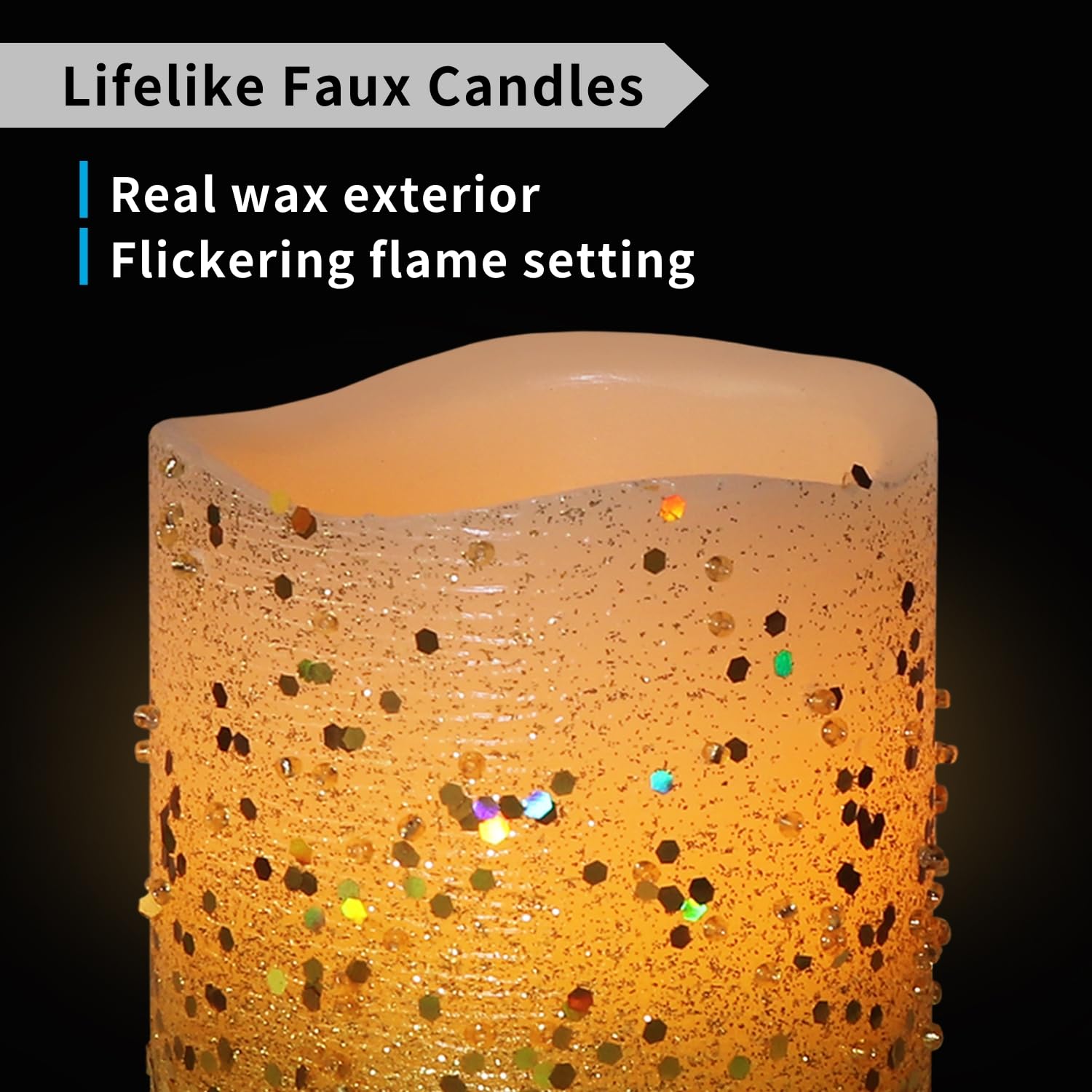 Furora LIGHTING Velas LED sin llama con mando a distancia, juego de 8, funciona con pilares y votivas de cera real, velas LED con llama parpadeante y temporizador, borde dorado…