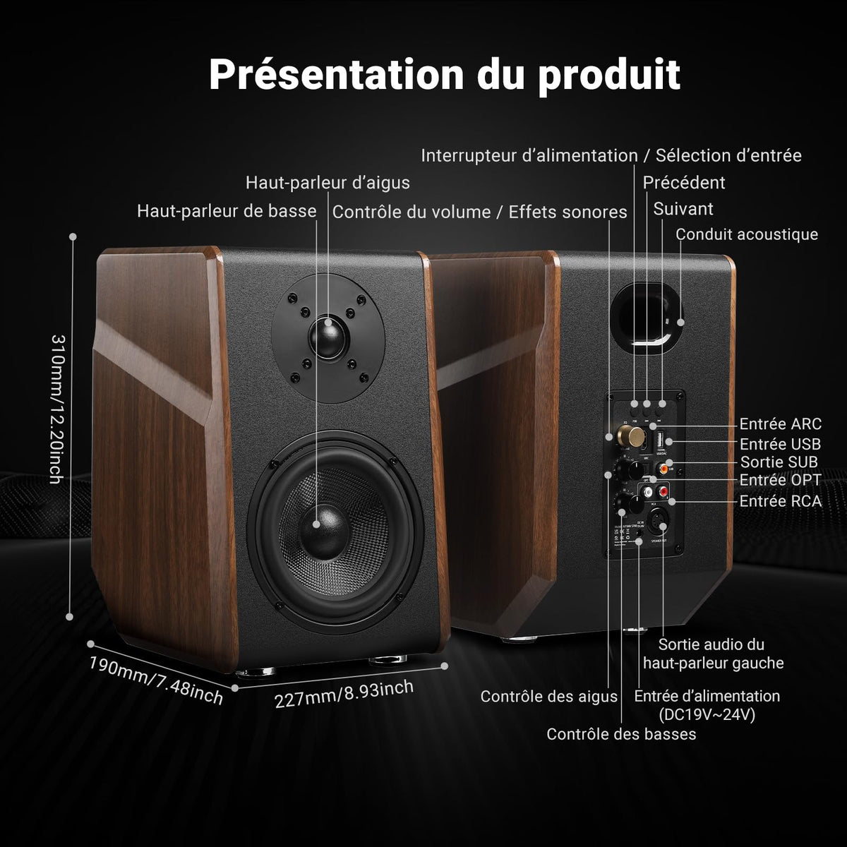 Altavoces de Estantería AIYIMA S700 Negro Activos Bluetooth 100W con Woofer 5.25 Pulgadas para Audio Doméstico