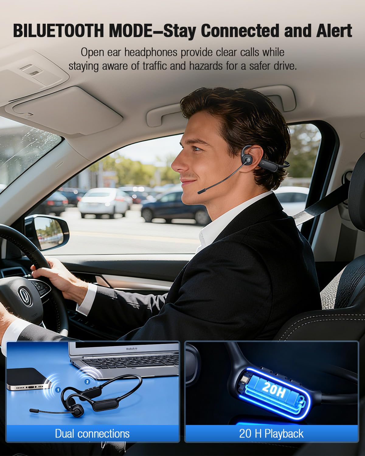 Auriculares Bluetooth QOEKUEY Negro Diseño Deportivo con Micrófono y Sonido Premium