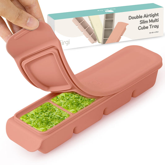 Firgi - Bandeja de silicona para cubitos de hielo de 1.7 onzas/4 secciones con tapa, 100% silicona platino de grado alimenticio, resistencia a fugas y apta para lavaplatos para preparación de