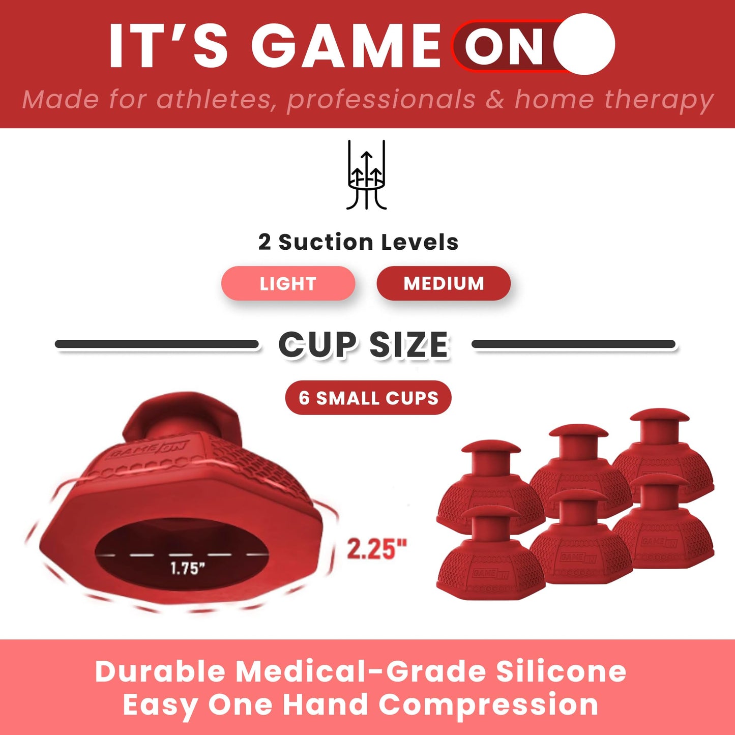 Game On GRPS Professional Quality Silicone Cupping Set for Massage Cupping Fascia Release Trigger Point & Deep Tissue Massager Tool for Back, Shoulders, Knee Pain, Muscle Soreness