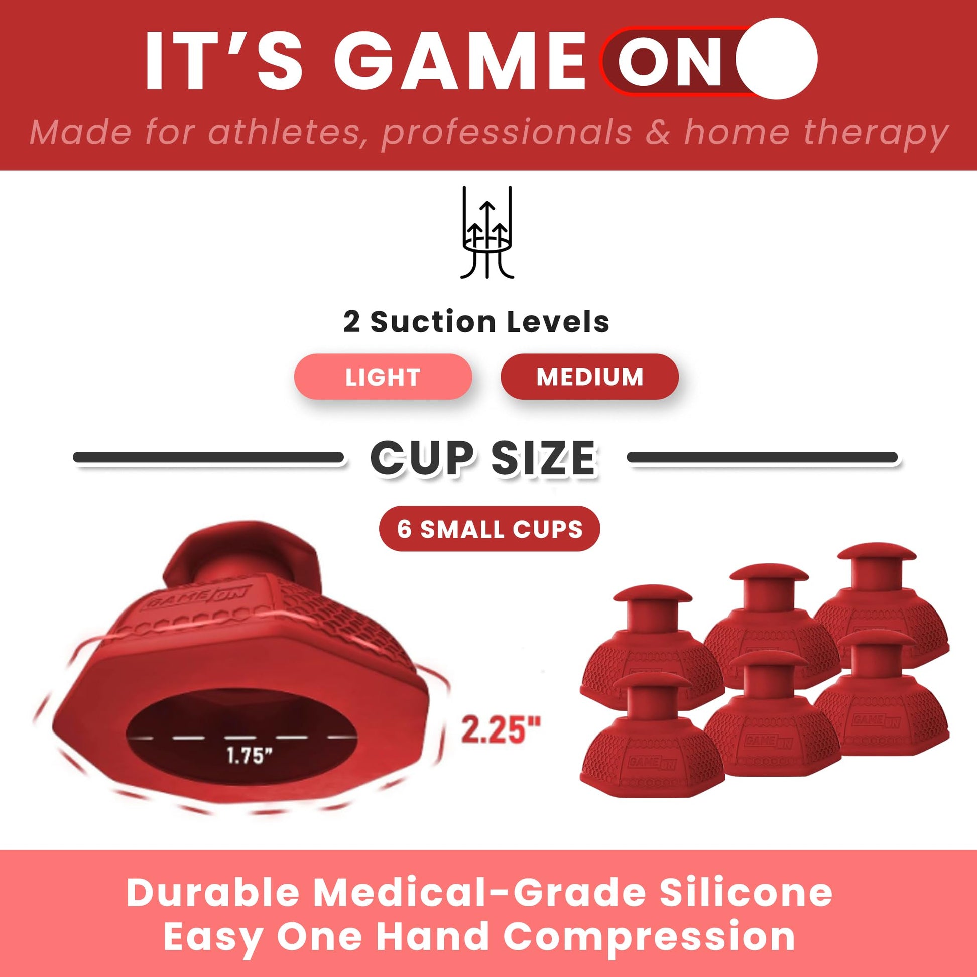 Game On GRPS Professional Quality Silicone Cupping Set for Massage Cupping Fascia Release Trigger Point & Deep Tissue Massager Tool for Back, Shoulders, Knee Pain, Muscle Soreness