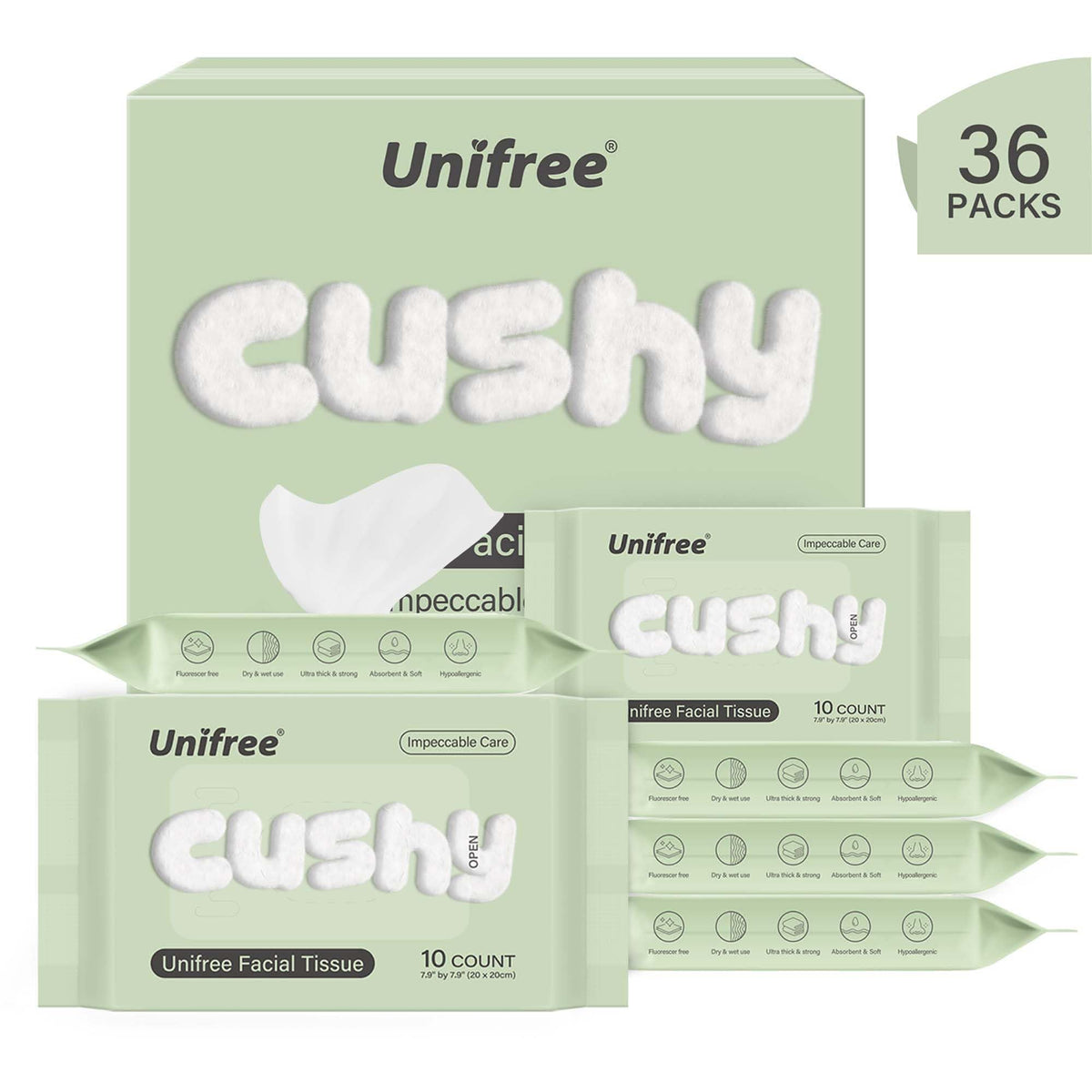 UNIFREE Toallas faciales Unifree | Toallitas húmedas | Toallitas secas | Desmaquillante | Pañuelos faciales | Paquete práctico para llevar (360 unidades)