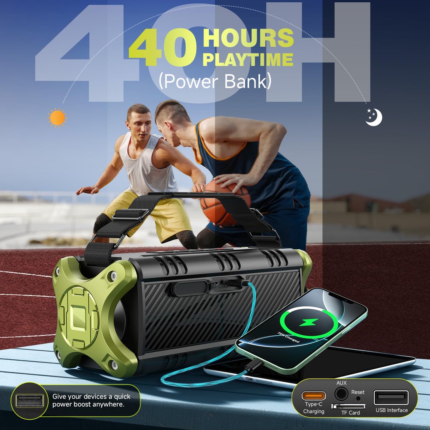 W-KING Altavoz Bluetooth de 90W, Altavoces inalámbricos portátiles Impermeables con 24 Horas de reproducción, Enorme batería, Graves potentes mejorados, subwoofer con NFC para Interiores y Exteriores