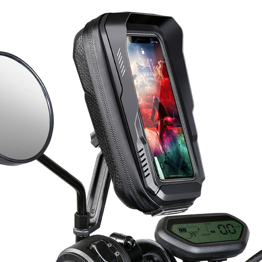 BKNOOU - Soporte impermeable para teléfono de motocicleta, rotación de 360 °, protección contra la vibración, cubierta de lluvia, espejo retrovisor, soporte para teléfono móvil, motocicleta, 4.5 a 6.9
