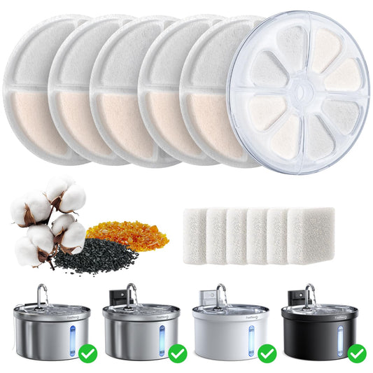 FEELNEEDY - Fuente de agua inalámbrica para gatos y perros, 3.5 litros, 6 filtros y 6 esponjas de repuesto
