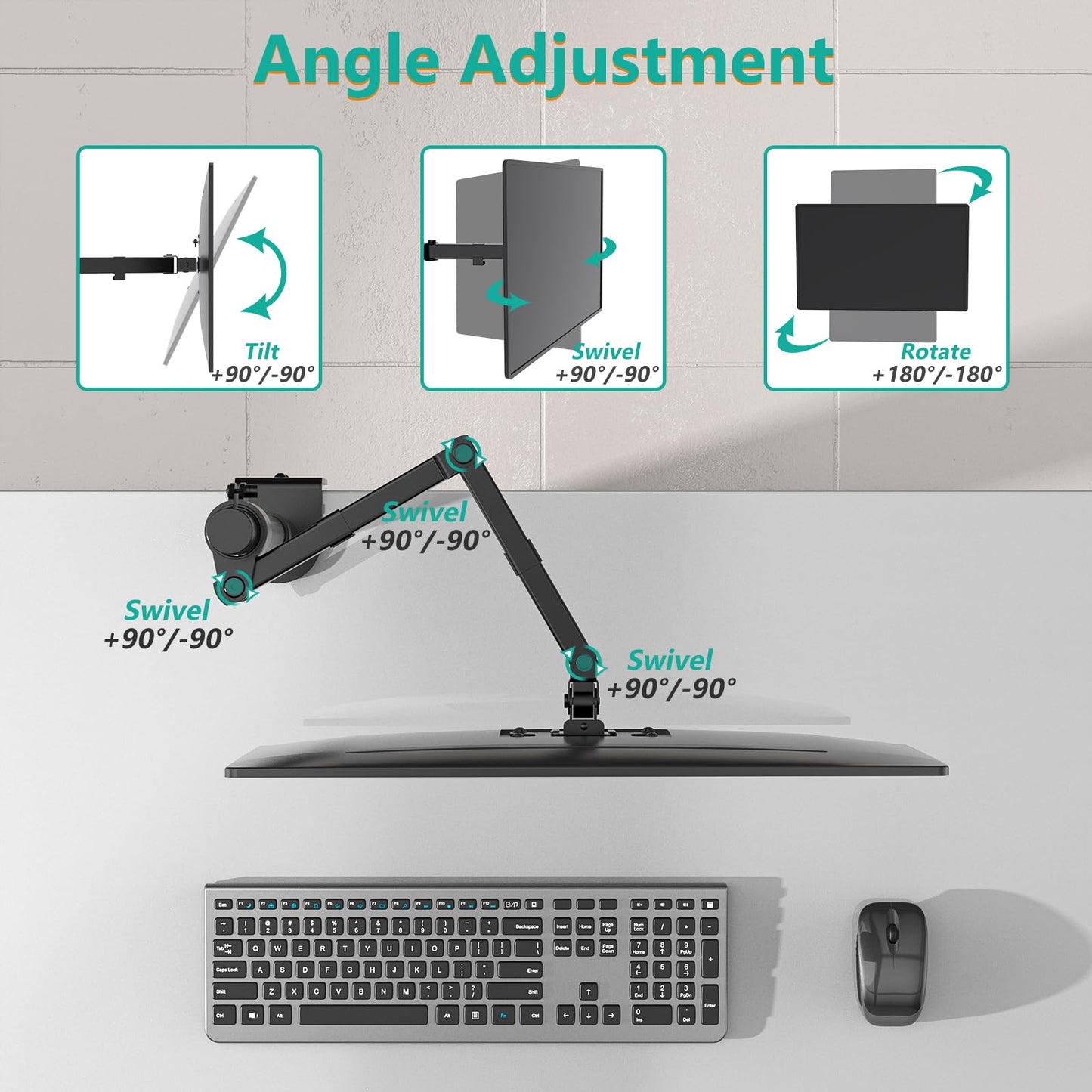 Soporte Monitor Individual WALI Negro Ajustable para Escritorio y VESA 75 & 100mm