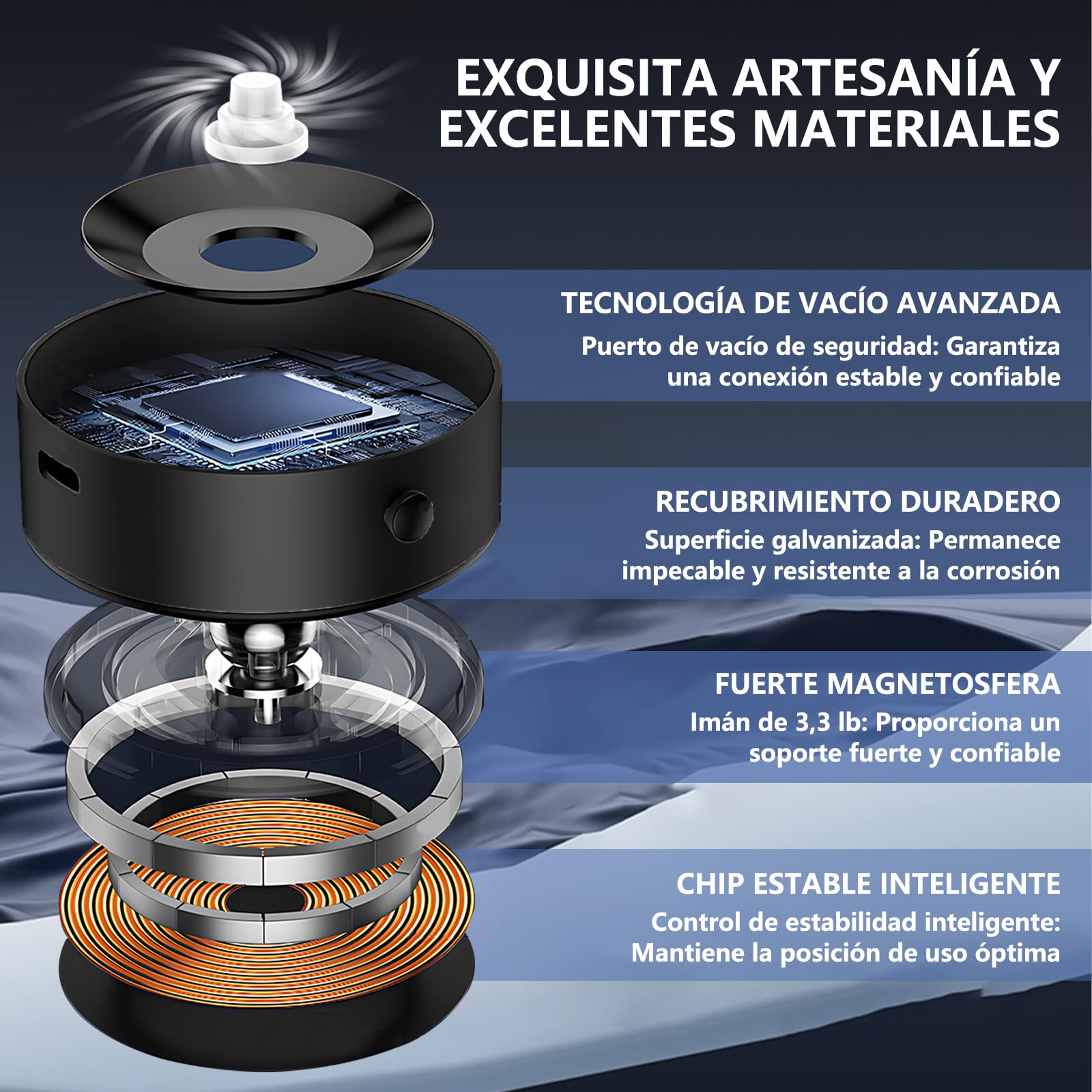 Soporte Celular Automóvil Magnético,Sujetador de Celular para Auto Giratorio de 360°,Con Anillo Magnético y Ventosa,Compatible con Todos los Teléfonos Móviles,Adecuado para Parabrisas/Salpicaderos