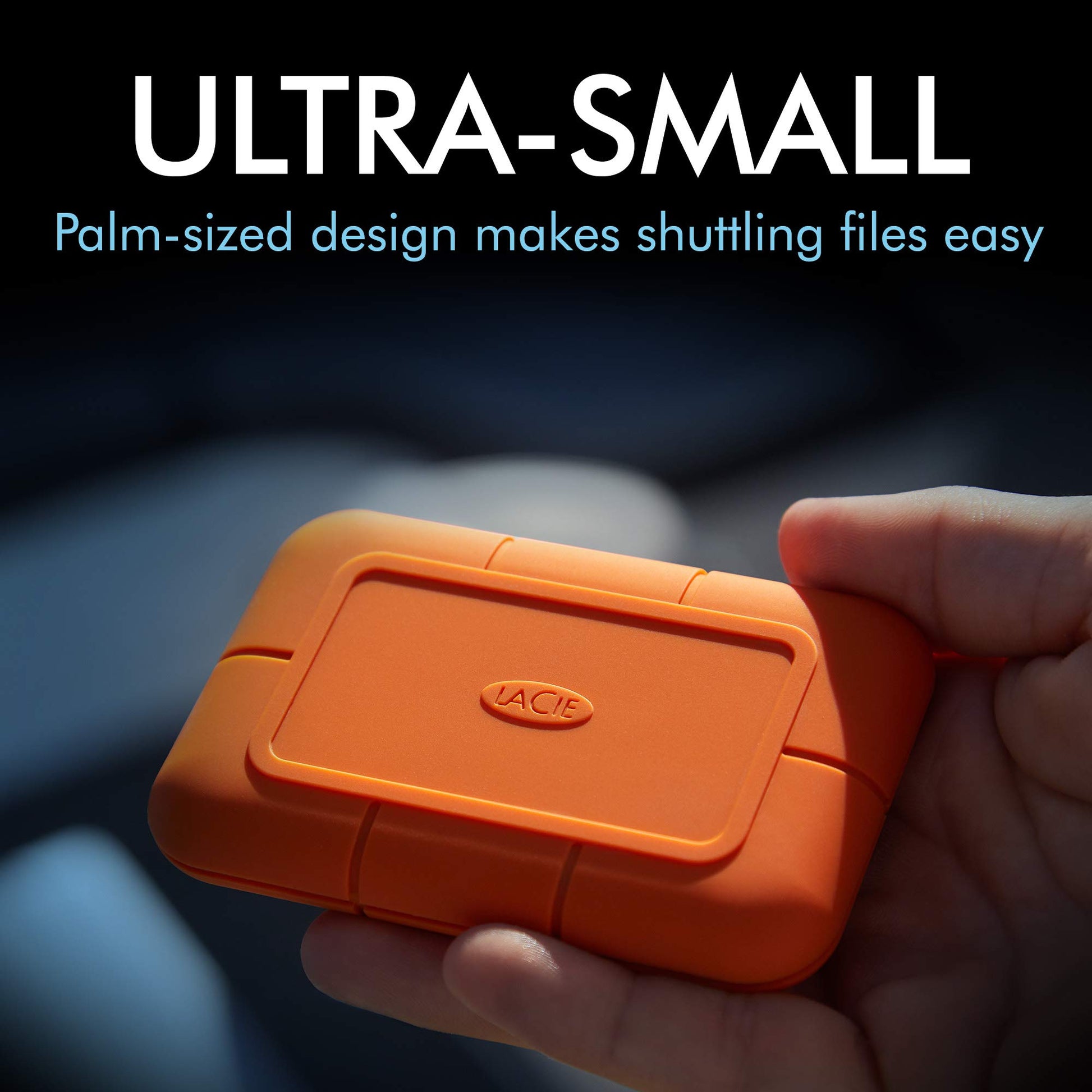 LaCie Rugged SSD 500GB Solid State Drive — USB-C USB 3.2 NVMe speeds up to 1050MB/s, IP67 Water Resistant, 3m Drop resistant, Encryption, 5-year Warranty with Data Recovery, 1 Mo Adobe CC (STHR500800)