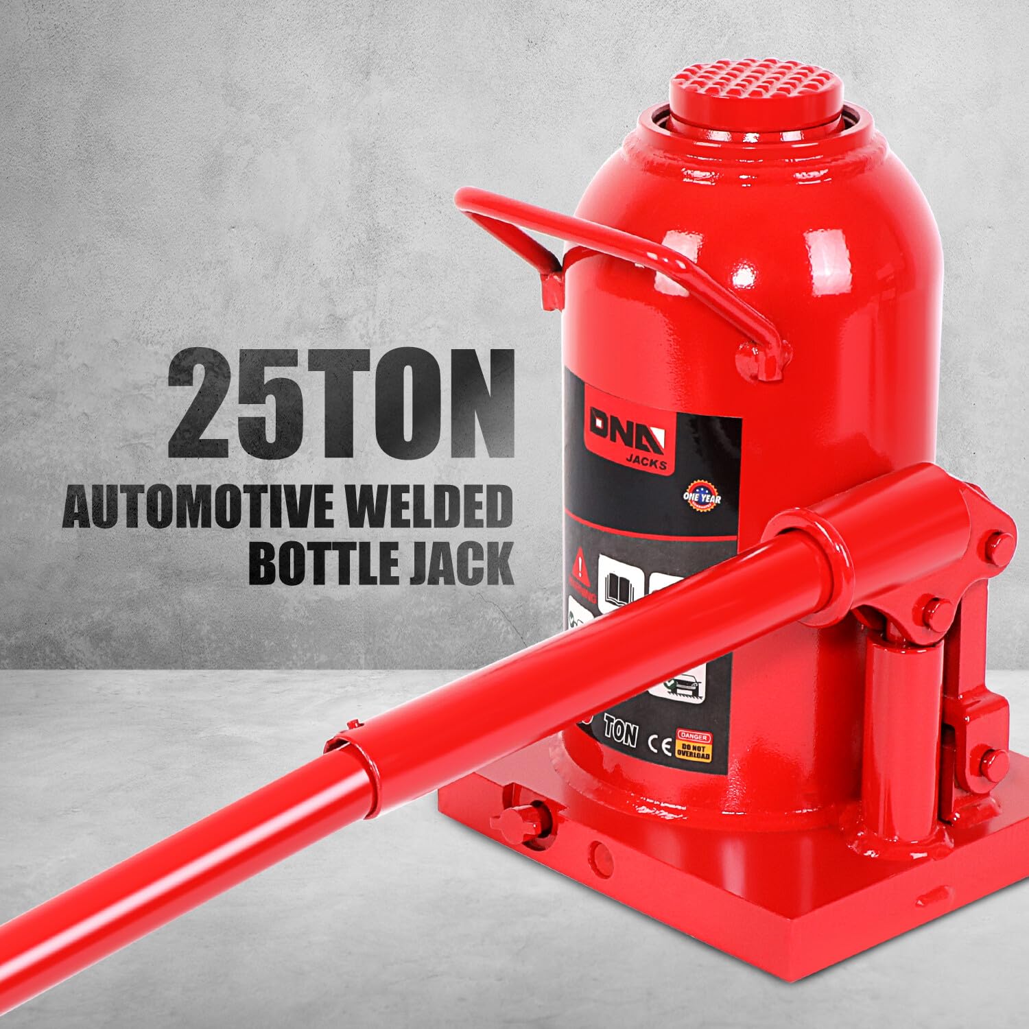 DNA MOTORING - Botella hidráulica soldada con autógena para reparación de vehículos, camionetas, camionetas, con Mango Manual, Rojo, 25 toneladas / 55.000 Libras