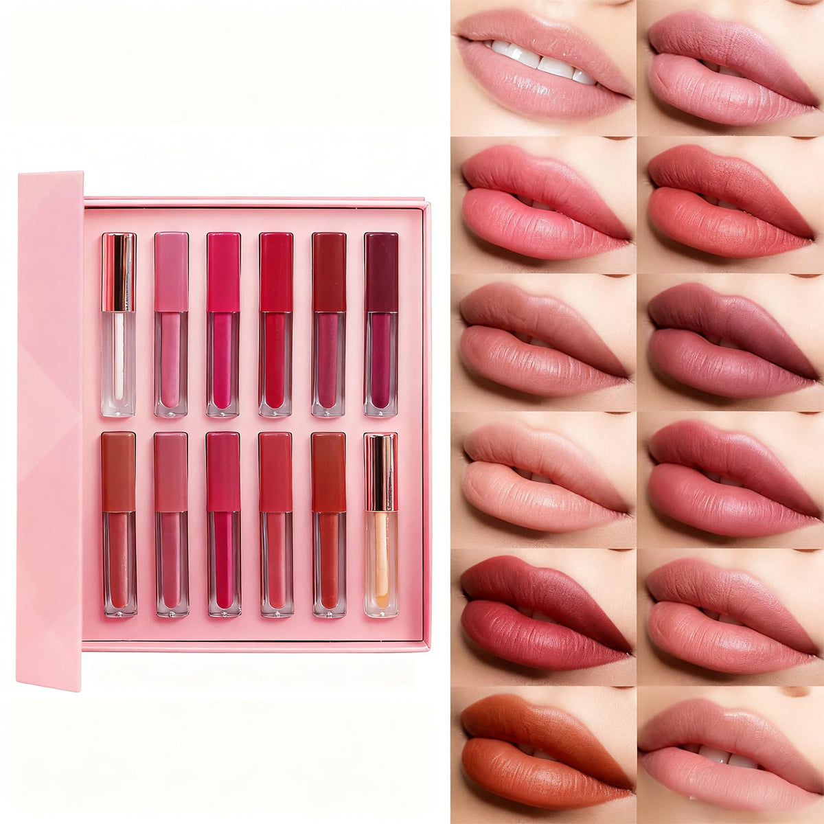 Labial Mate 12 piezas, Brillo de Labios Indelebles de Larga Duración, terciopelo, color intenso, Kit de Regalo para Mujer