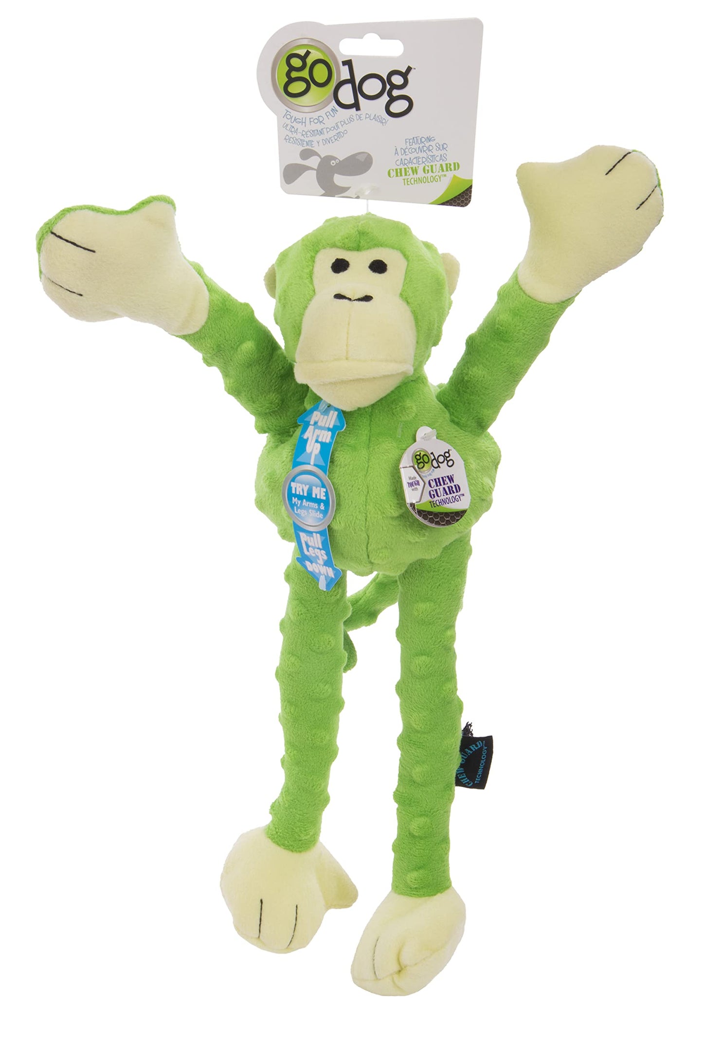 goDog Crazy Tugs Monkey - Juguete de Peluche chirriante, tecnología de protección para Masticar, Color Verde, Grande