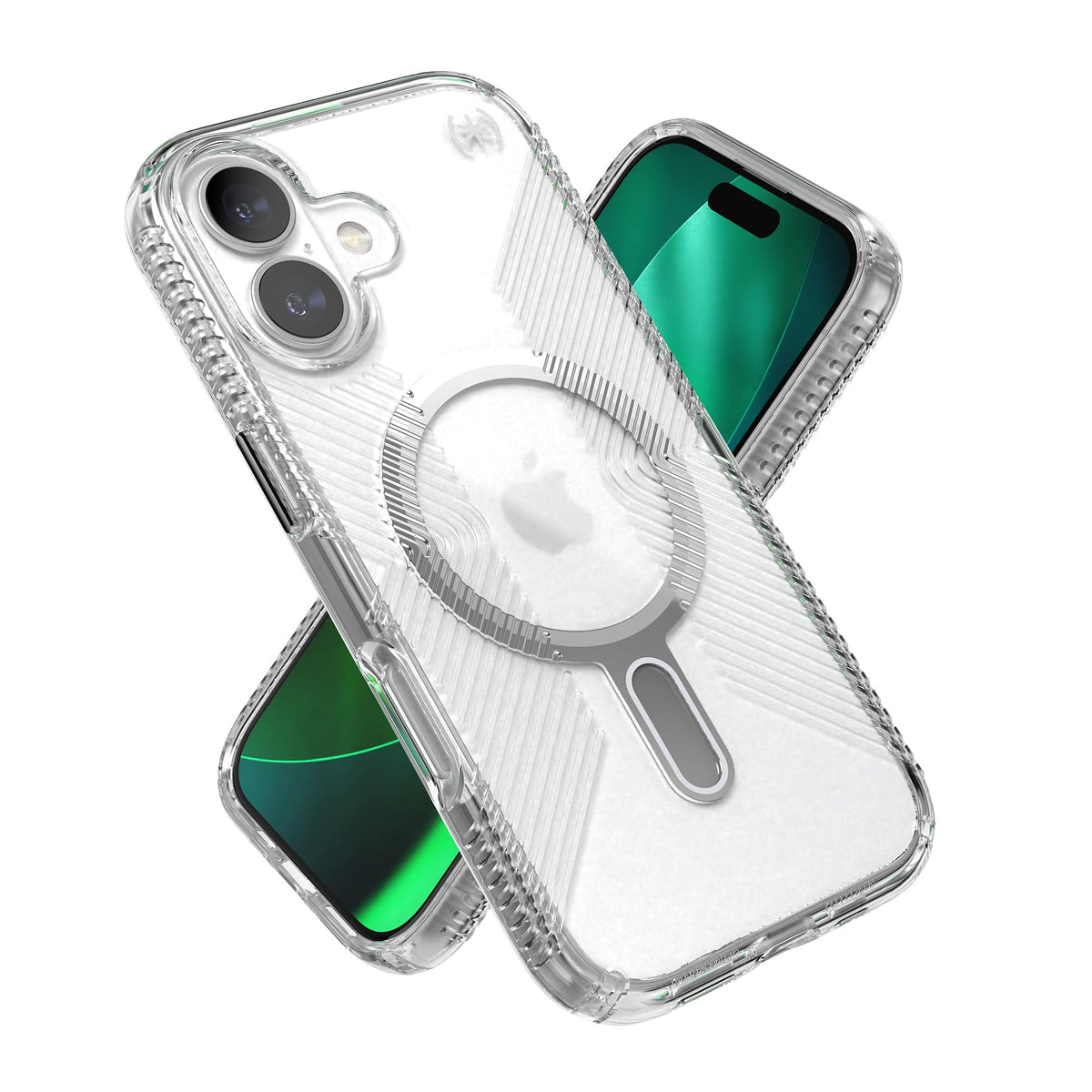 Funda Protectora Speck Presidio Transparente y Plateado con Clear Grip para iPhone 17