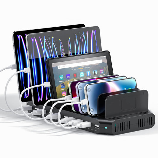 Alxum 60W Estacion Carga Rapida USB 10 Puertos para múltiples Dispositivos, Estación Carga USB para teléfono móvil, Tableta, Negro