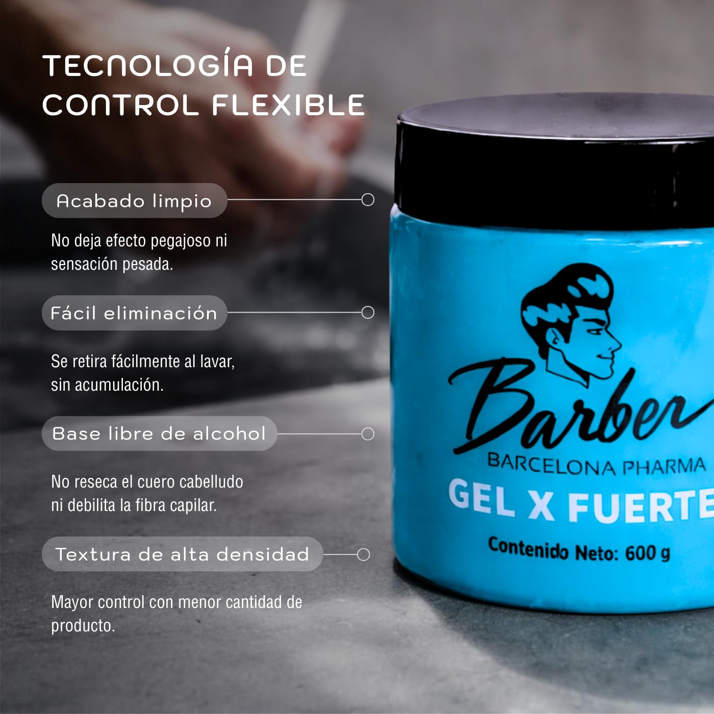 Gel para Cabello Hombre | Barber | Fijación Firme | Sin Alcohol | 700g