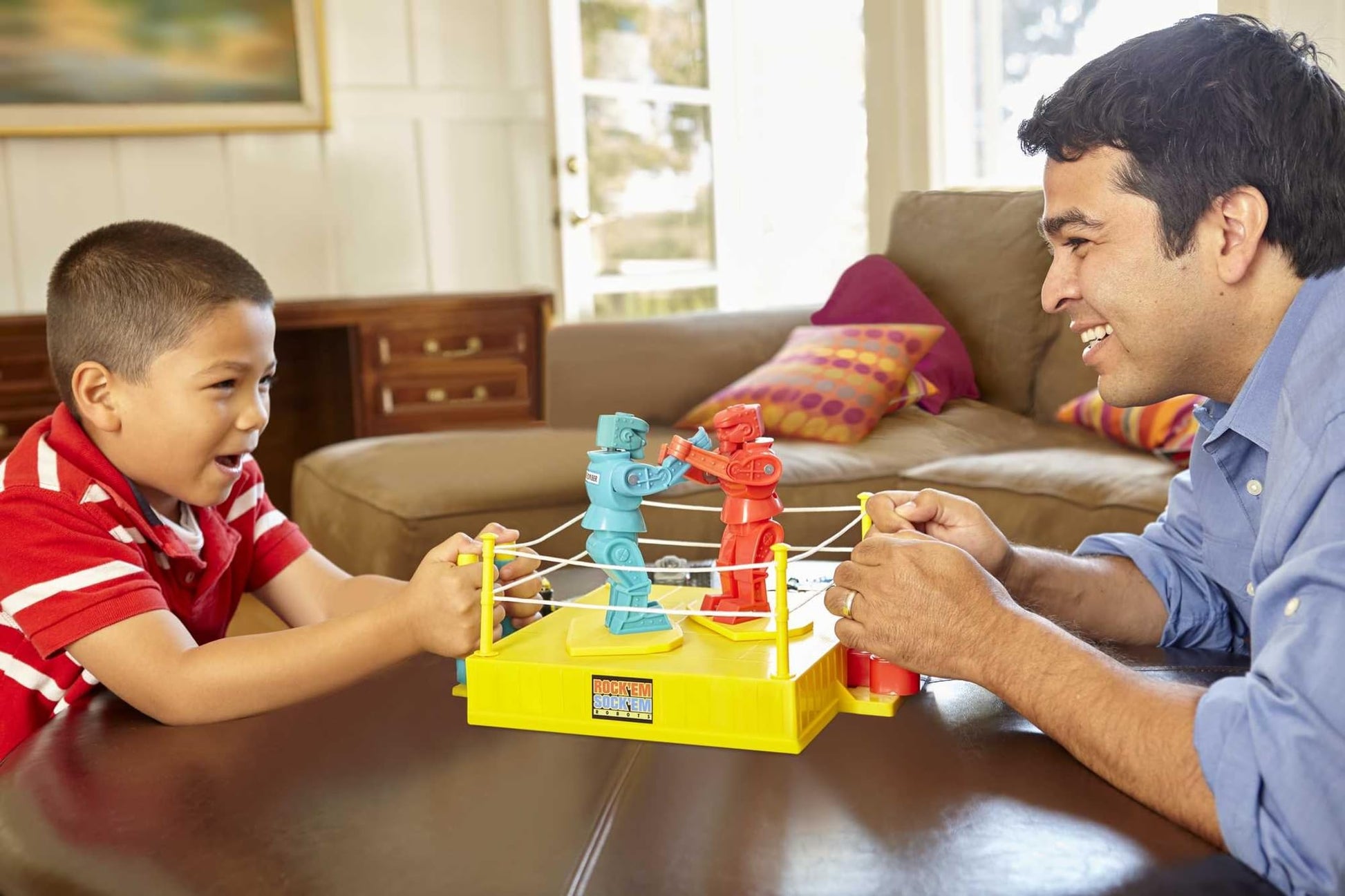 Juego de Robots Mattel Rock 'Em Sock Em Azul con Anillo de Boxeo