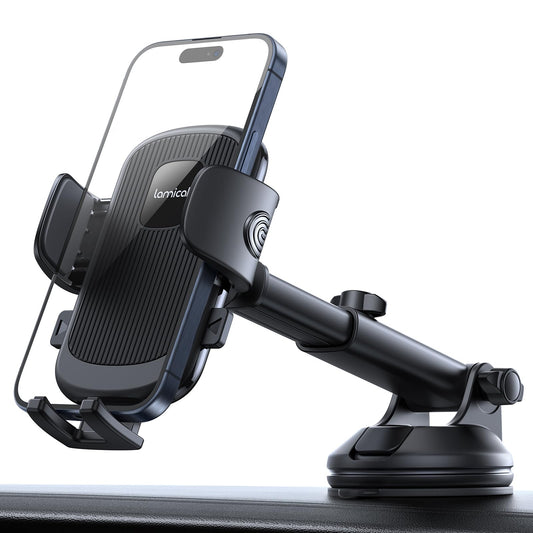 Lamicall Phone Mount for Car - [Succión Ultra 70LBS] Soporte para Celular Automovil Porta Celular para Auto Salpicadero, Reutilizable, Liberación Rápida, Compatible con Todos Celular, iPhone, Samsung