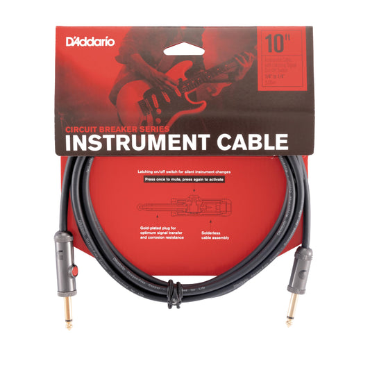 D'Addario Guitar Cable - Guitar Lead - Circuit Breaker Cable - Latching Cut-Off Switch to Mute When Changing Instrument - 10 Feet/3.05 Meters - Straight Ends - 1 Pack