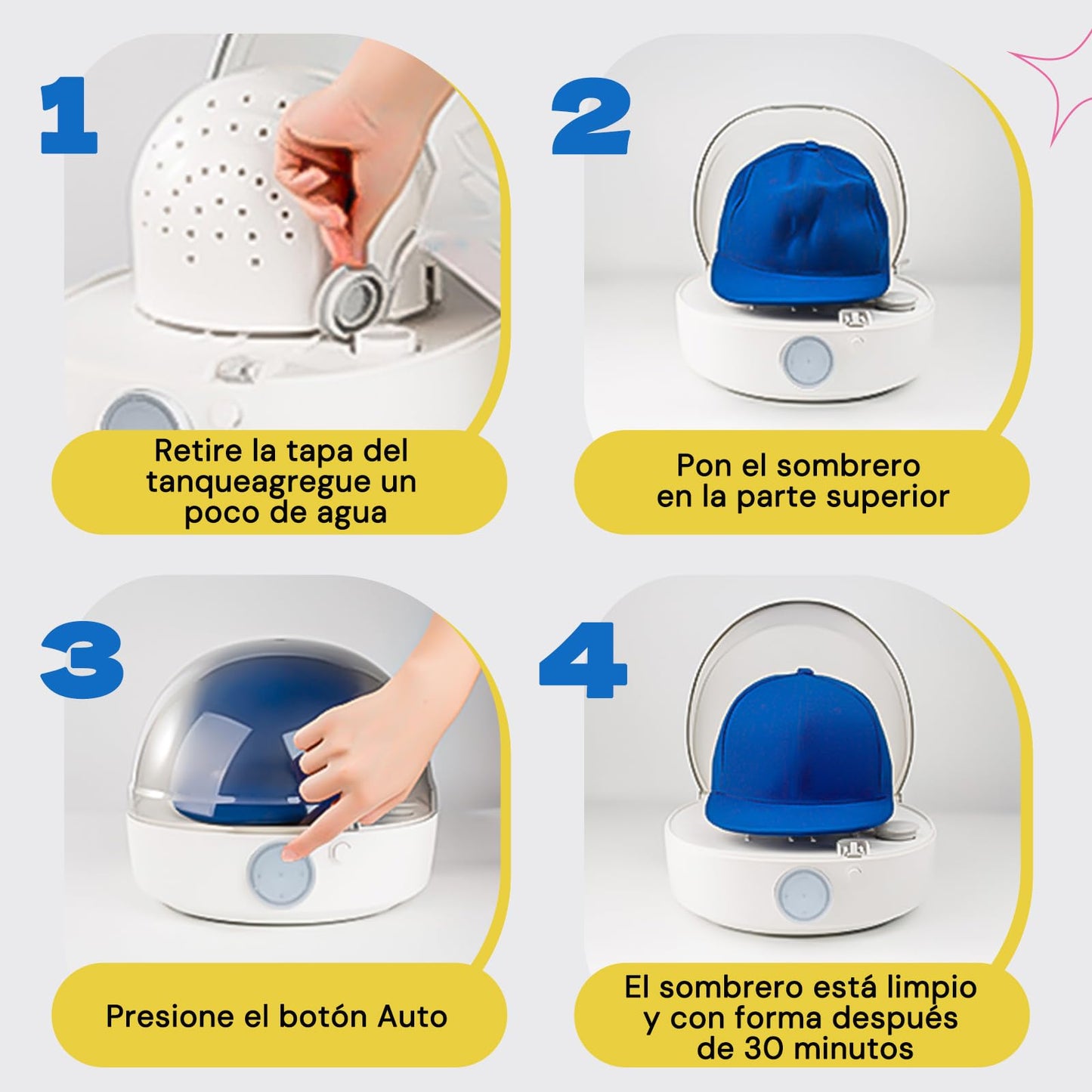 Máquina de Vapor YUYO Blanca para Limpiar y Secar Sombreros de Béisbol y Pescador