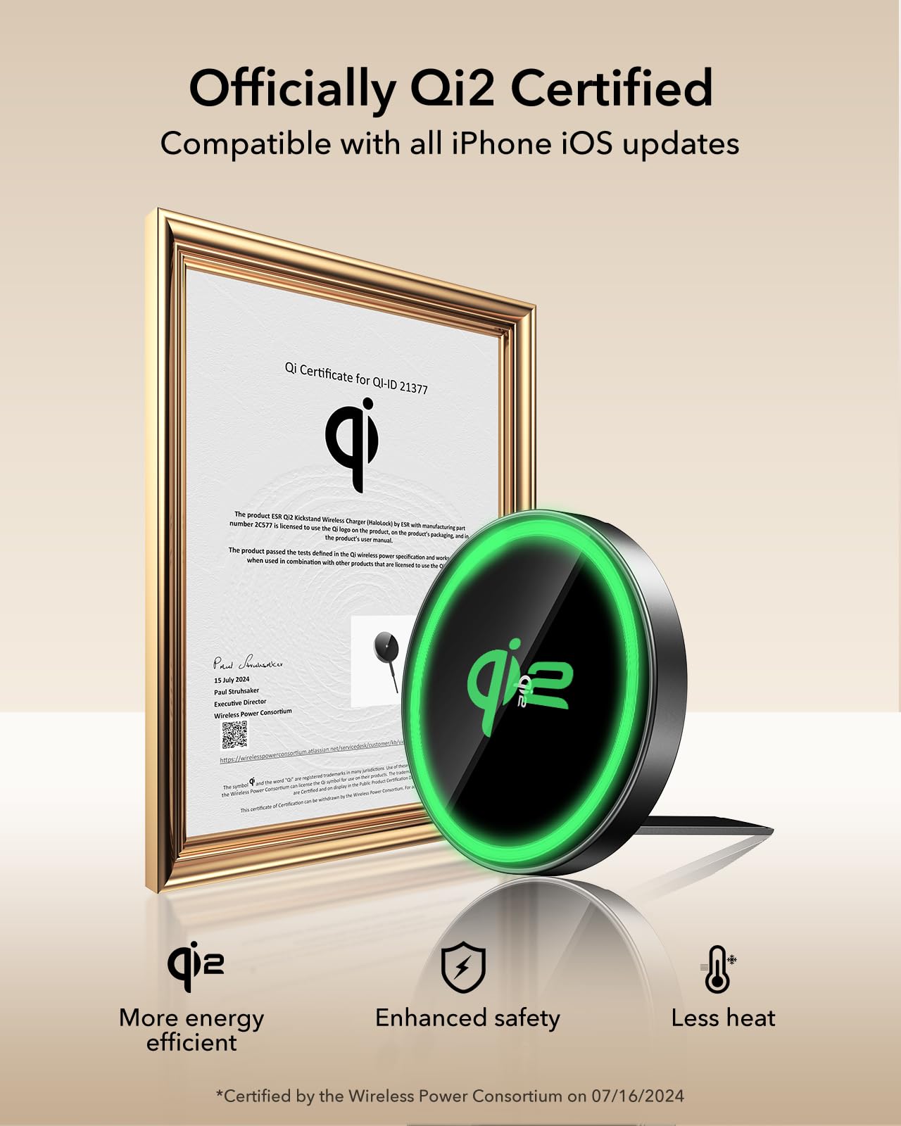 Cargador Inalámbrico ESR Magsafe con Soporte Qi2 15 W para iPhone y AirPods, Almohadilla de Carga Magnética Fuerte con Cable