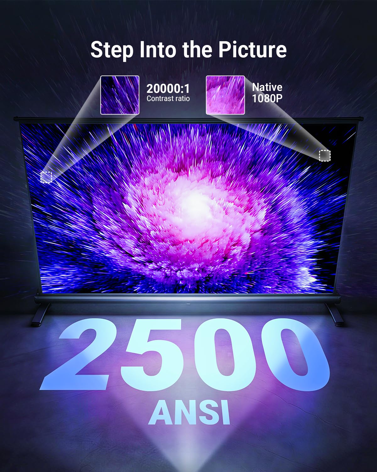 Proyector inteligente 4K [incluido con Google TV Stick]con WiFi y Bluetooth, 2500ANSI, tapa de lente automática, proyector portátil de películas para exteriores con aplicaciones incorporadas, enfoque