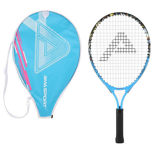 AMA SPORT - Raqueta de tenis para niños pequeños, kit de iniciación de 17-25 pulgadas, color rosa y amarillo con correa de hombro de nailon 420D, color azul graffiti, Una talla