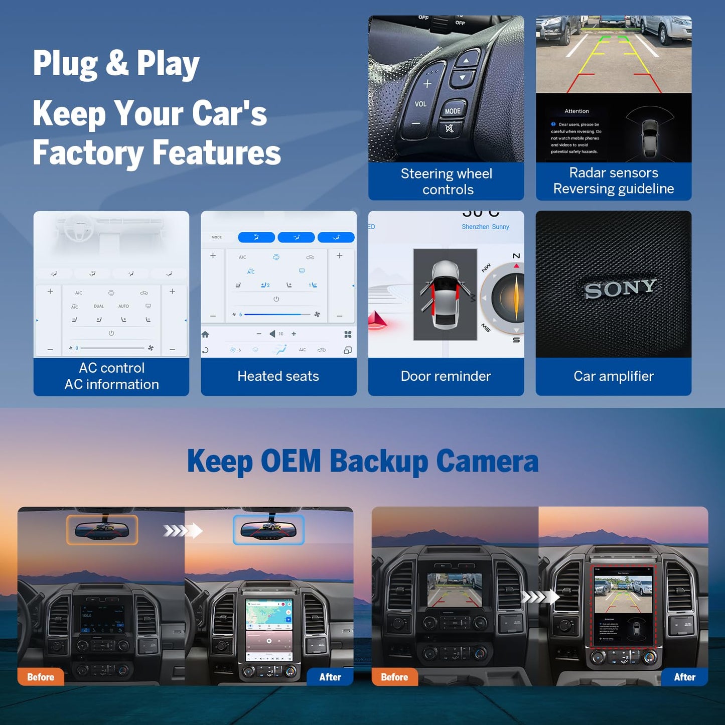 Eonon 4+64GB 12.1" Estéreo de coche doble DIN para Ford F-150 15-20