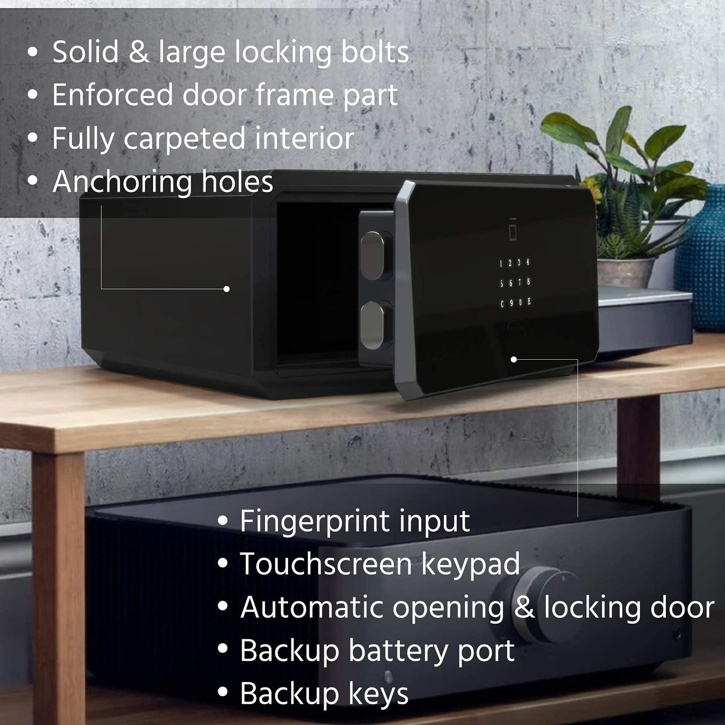 BOFON W-Series Caja de seguridad con llave, caja fuerte, contraseña de huellas dactilares cúbicas de 1.45, cajas de seguridad para el hogar