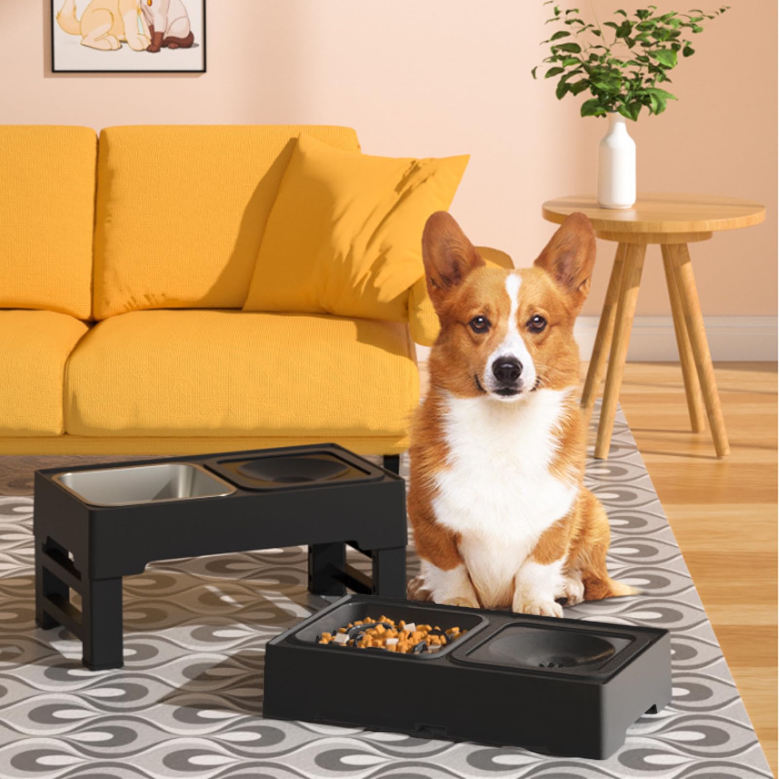 LGNATIUS Cuencos elevados para Perro,Cuencos elevados para Perros Grandes,4 Alturas Ajustables,Plegable,Cuenco de Acero Inoxidable para Agua y Comida,Apto para Perros Grandes, medianos y pequeños.