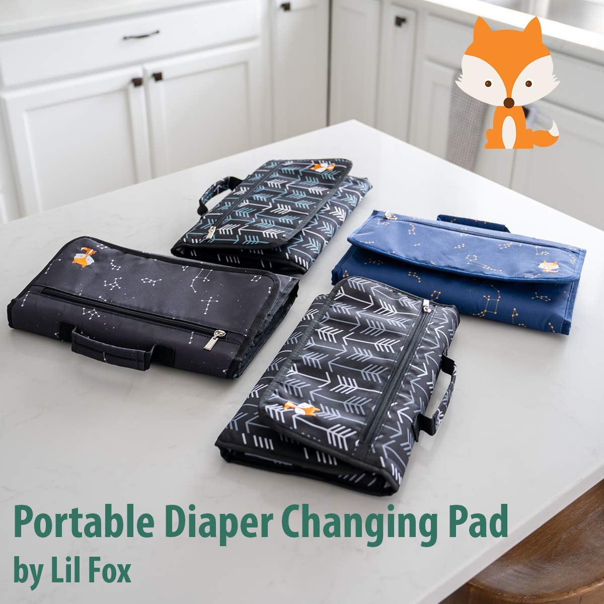 Cambiador portátil de pañales de Lil Fox - Cambiador de pañales de una mano para bolso de pañales de bebé o mesa de cambio. Regalos unisex para baby shower, artículos esenciales para recién nacidos