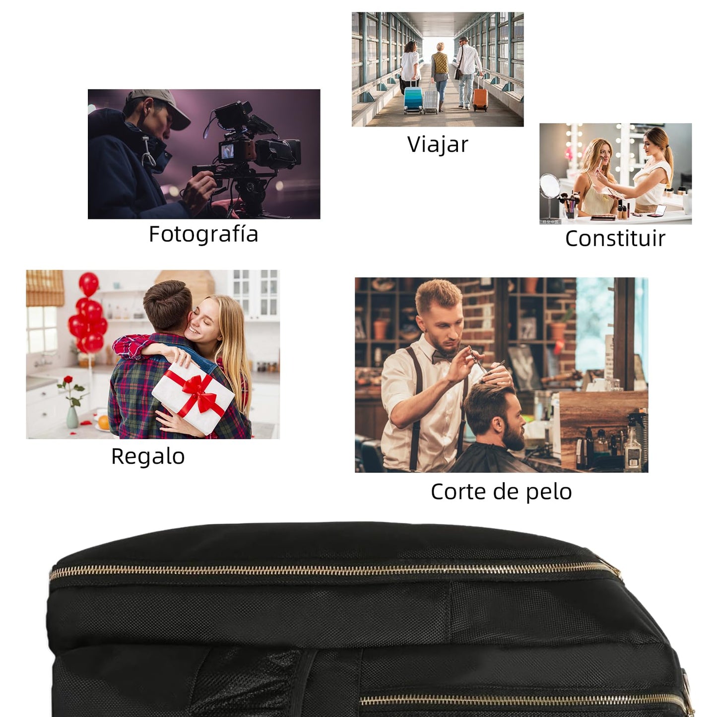 Mochila Barbero Profesional Negra Impermeable con Soporte para Espalda para Organizar Cortapelos y Tijeras