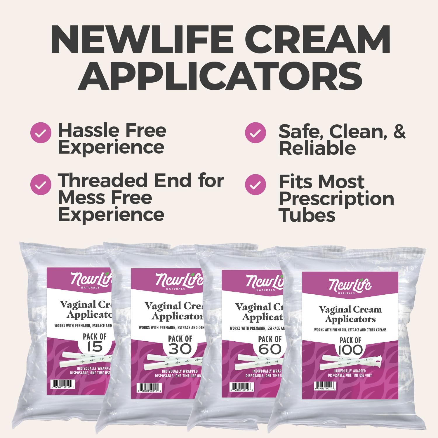 Aplicadores Vaginales Newlife Naturals Desechables Rosca Paquete de 15