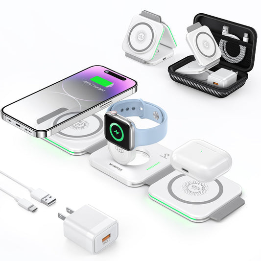 MURPISO 3 en 1 Cargador Plegable magnético, estación de Carga inalámbrica para Viajes, Plataforma de Carga Compatible 14/13/12/Pro/Max/Mini,AirPods Wireless/Pro,iWatch Ultra/8/7/6/5/4/3/2