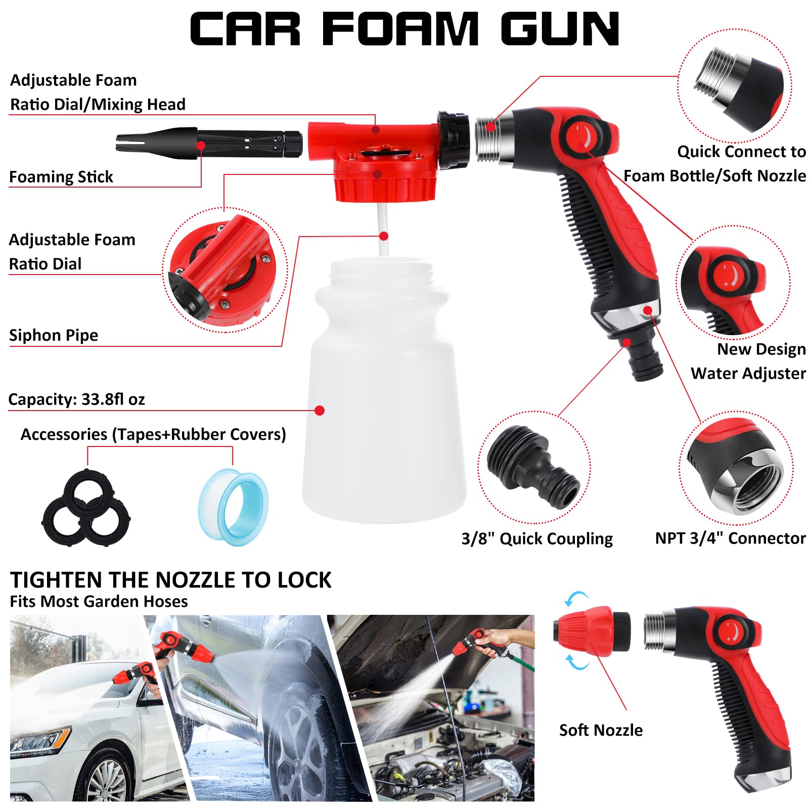 AUTODECO - Kit de limpieza para lavado de coches, 35 unidades, con pistola de espuma