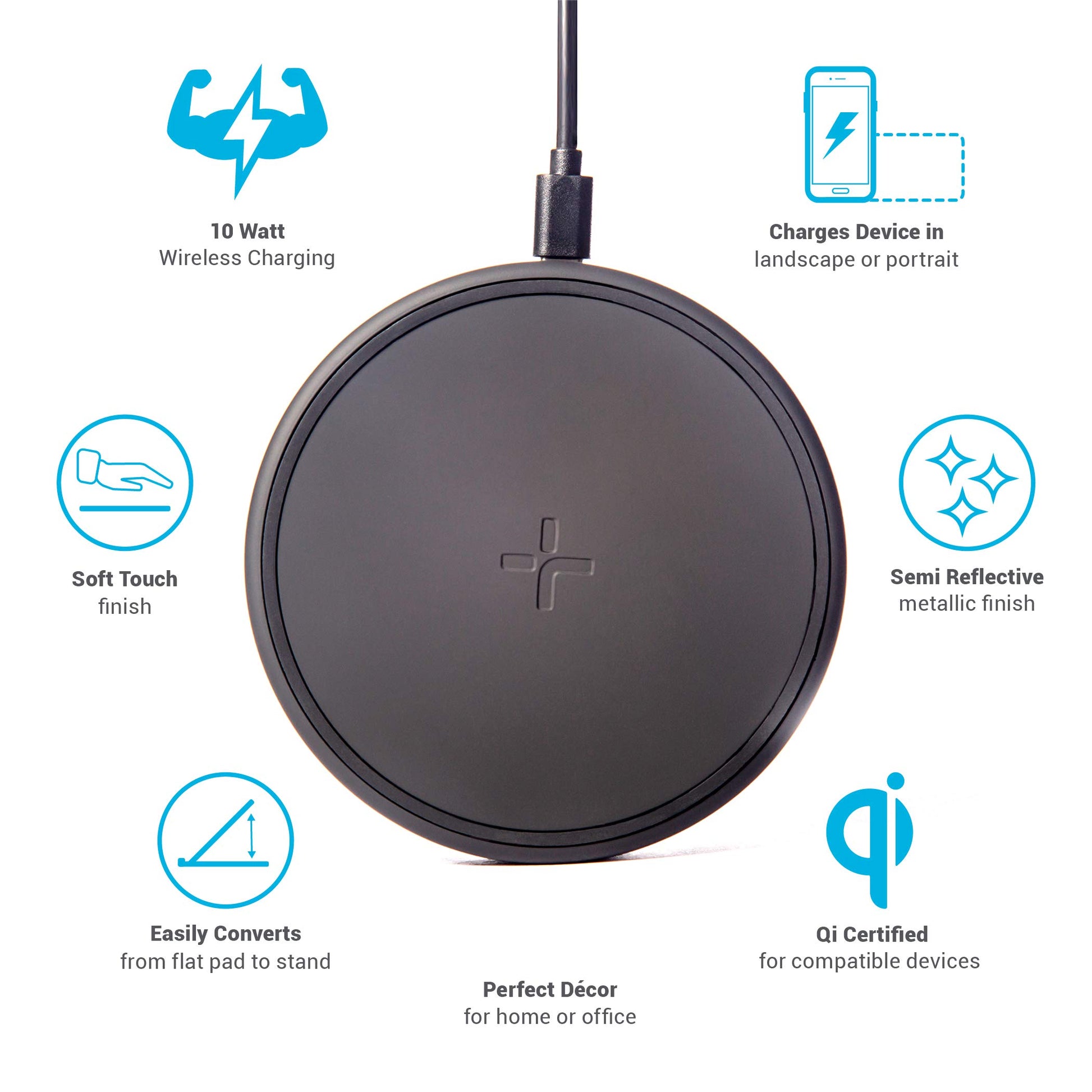 TYLT Crest - Cargador inalámbrico Qi de computadora convertible de 10 W, color negro
