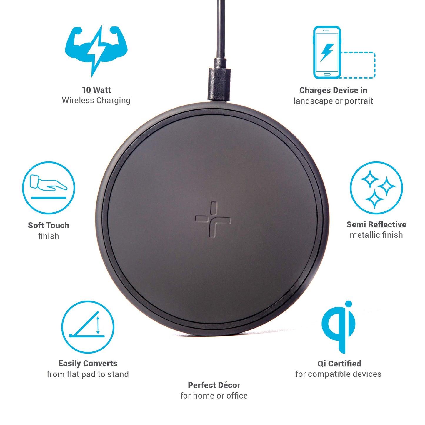Cargador Inalámbrico Qi TYLT Negro Convertible de 10 W