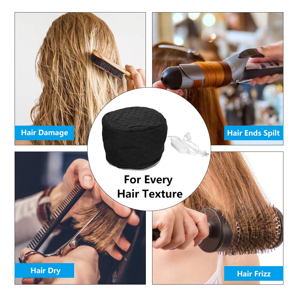 Gorro Eléctrico Para El Cabello, Beauty Hair Steamer Cap Sombrero 3 Engranajes, Para El Spa Del Cabello Tratamiento Térmico Para Secadora De Pelo For Acondicionadores En El Hogar Cuidad (Black)