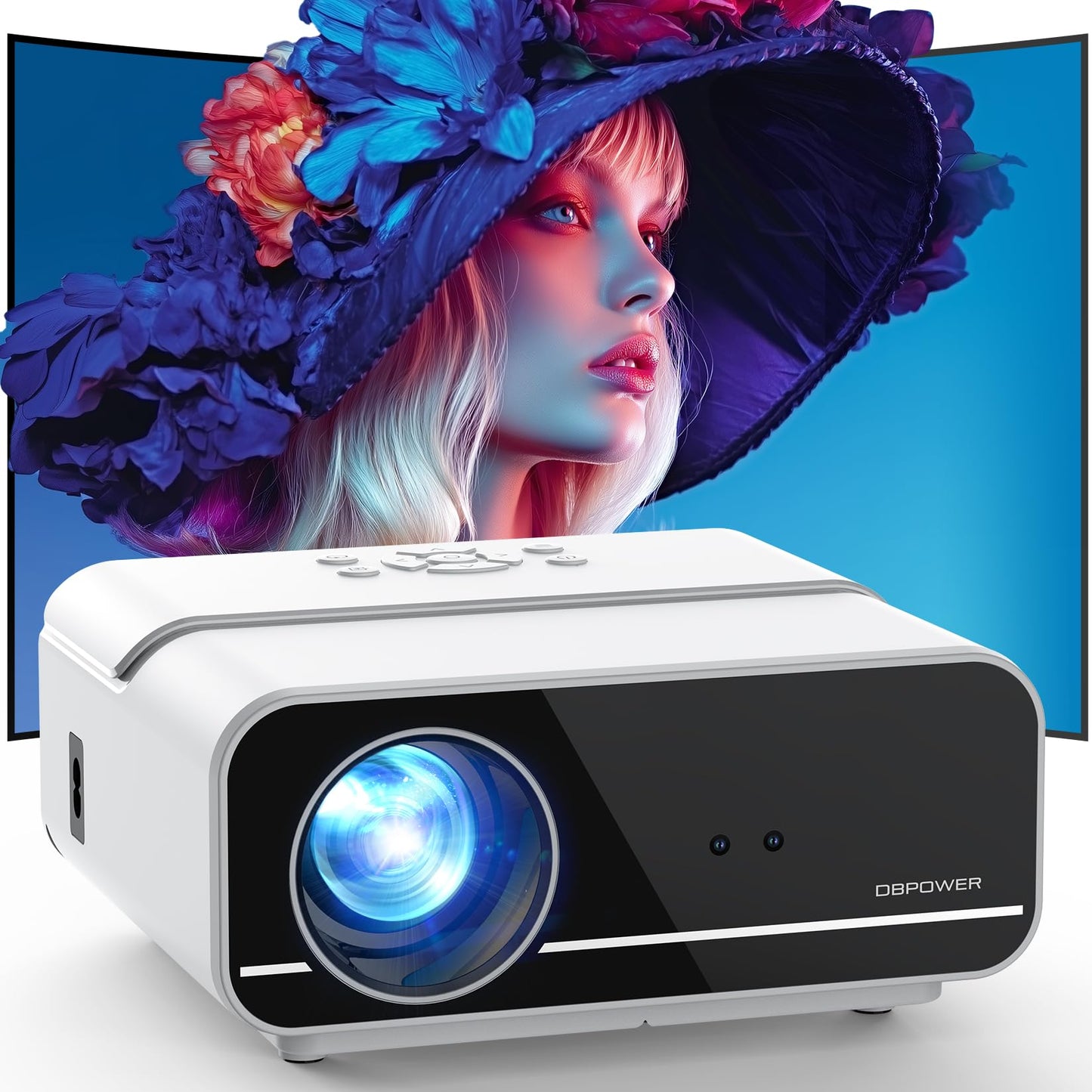 [AutoFocus/Soporte 4K] Proyector con WiFi y Bluetooth, Proyector de película para exteriores nativo 1080P con enfoque automático, 4P6D Keystone/50% Zoom/PPT, proyector portátil DBPOWER para iOS