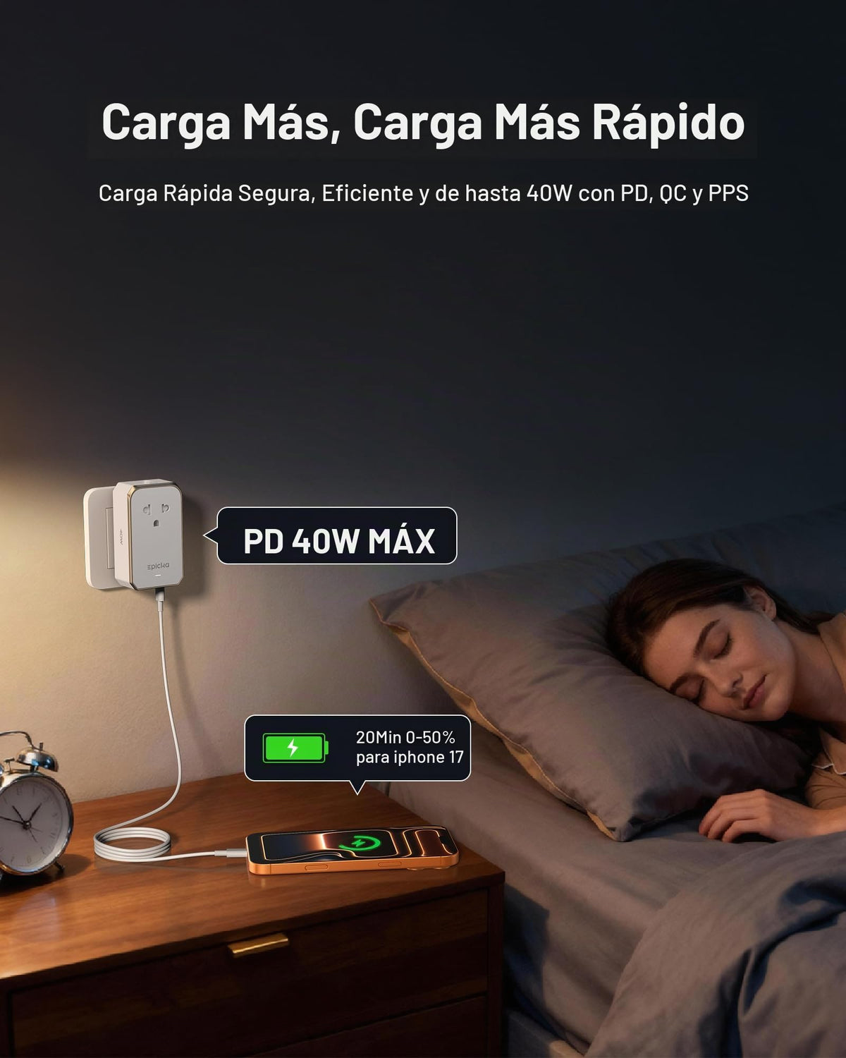Adaptador de Viaje Universal EPICKA Blanco con Carga Rápida PD para Estados Unidos